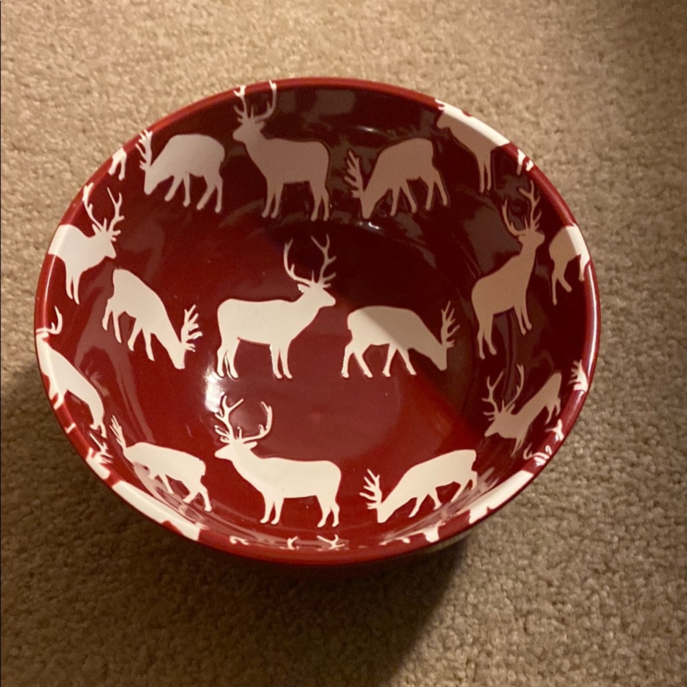 Red and White Deer Pattern Bowl Primitives by Kathy